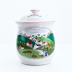 Newcor Stoneware Country Village Cookie Jar Canister